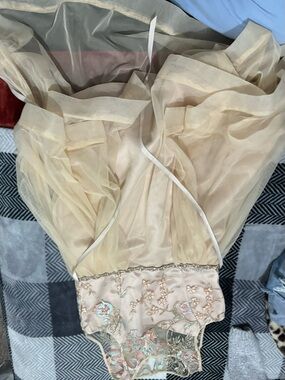 Lulu's Champagne Tulle Dress with Pastel Embroidery